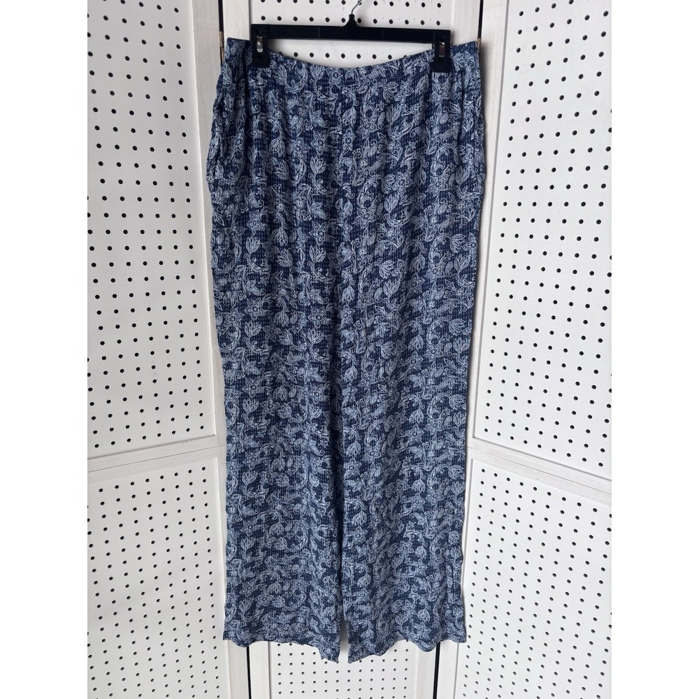 The TOG Shop Rayon Women's LG Blue Floral Pull On Flowy Pants Pockets Wide Leg